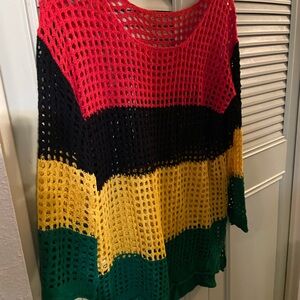 CROCHET COVERUP RED BLACK YELLOW GREEN STRETCHY ONE SIZE